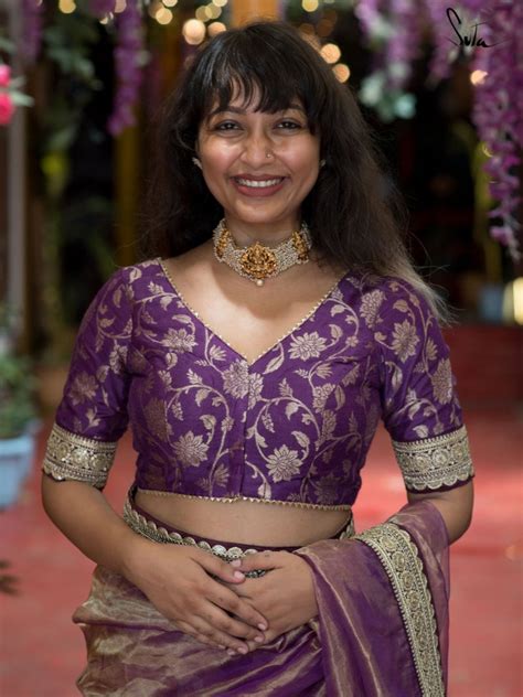 Silk Purple V Neck Designer Blouse With Lace|Violet Posh|Suta