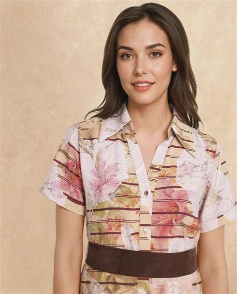 Rareism Women's Xina Brown Cotton Blend Drop Collar Floral Print Maxi