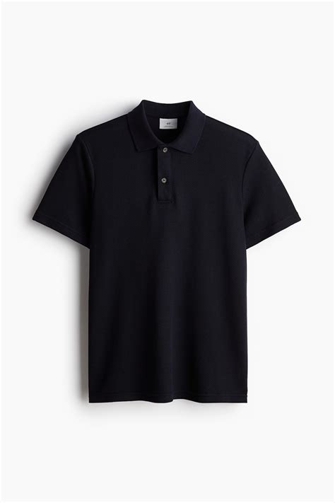 Men’s Navy blue Regular Fit Textured-knit polo shirt | H&M IN