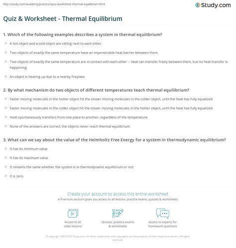 Quiz & Worksheet - Thermal Equilibrium | Study.com
