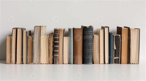 Well-loved books, stacked neatly, create a sense of order on the ...