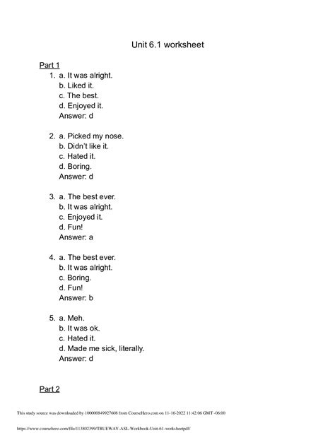 ASL MISC TRUE+WAY ASL Workbook Unit 6.1 Worksheet. - Scholarfriends