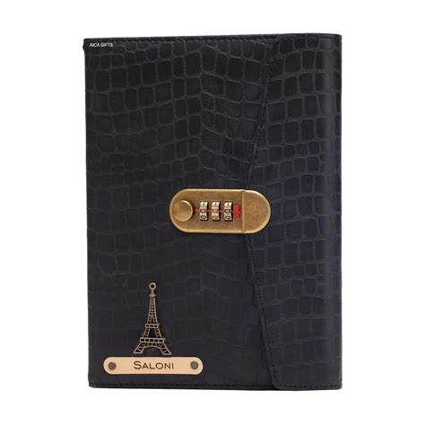 AICA Personalized Name & Charm Leather Lock (Black) Diary A5 Size 230 ...