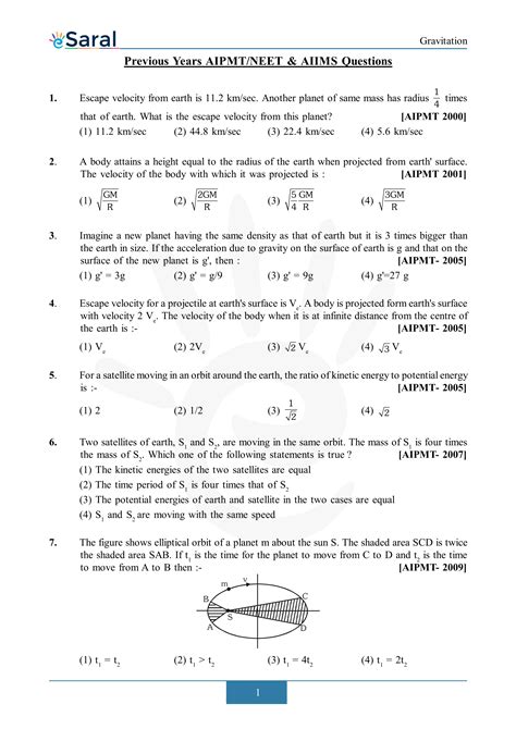 Gravitation - NEET Previous Year Questions with Solutions