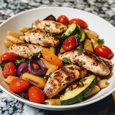 Balsamic Roasted Veggie Pasta with Grilled Chicken | Recipe in 2025 ...