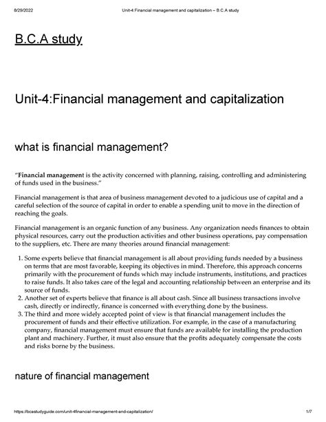 Unit-4 Financial management and capitalization – B.C.A study - B.C ...