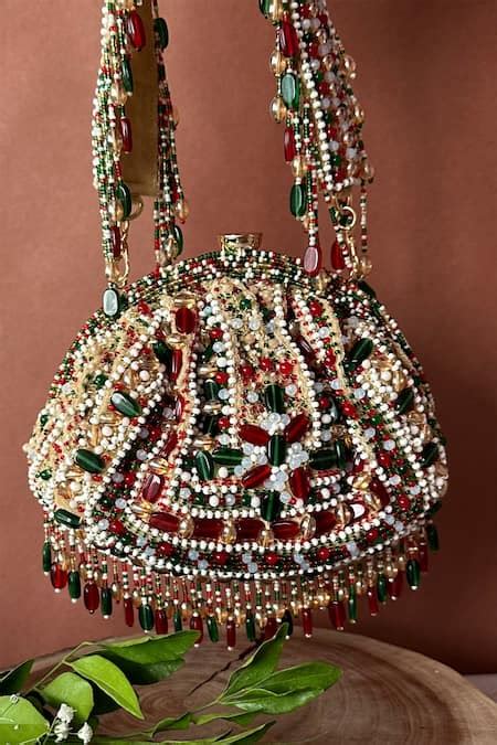 Buy Gold Crystals, Beads Rani Embellished Potli Bag by Nayaab By Sonia ...