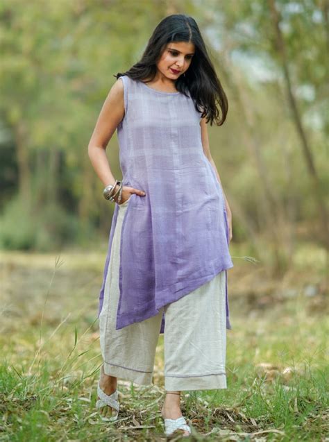 Shop lilac ombre cotton tunic set from Bebaak