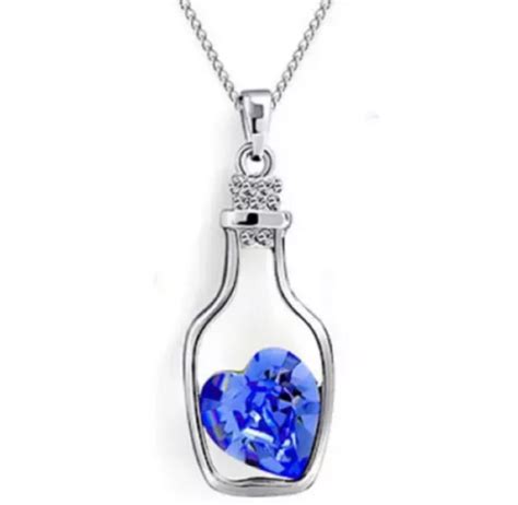Buy ITS - New Celebrity Style Blue Heart in a Bottle Pendant Silver ...
