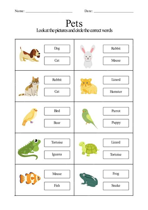 Arbeitsblatt zum Wortschatz für weiße bunte Haustiere. Sehen Sie sich ...