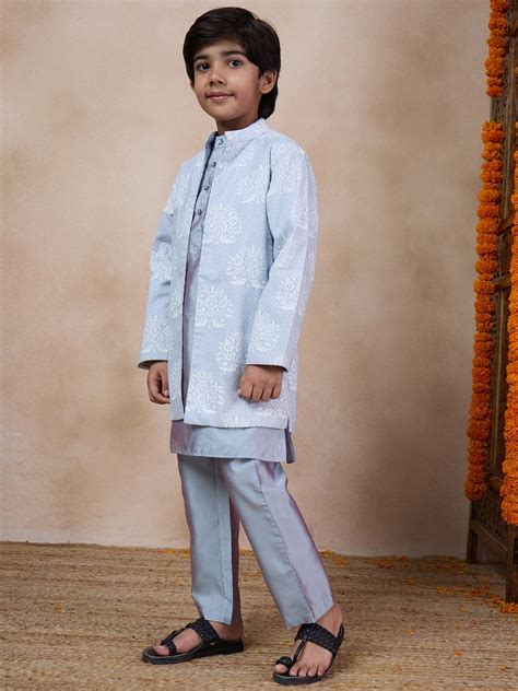 Buy Mandarin Collar Long Sleeves Straight Grey Kurta
