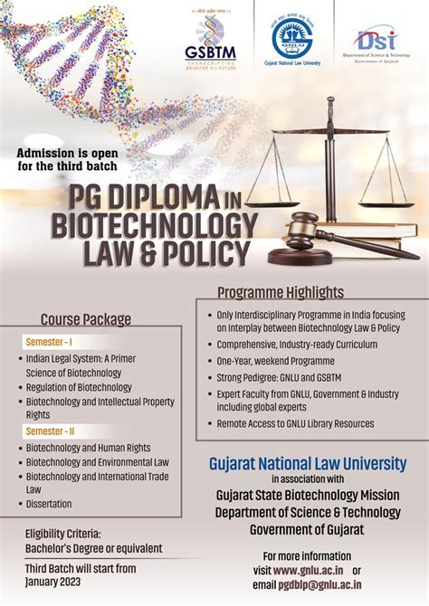 PG Diploma in Biotechnology, Law and Policy | Admissions Open