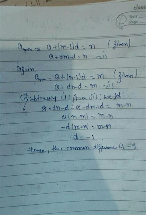 The mth term of an arithmetic sequence is 'n' and the nth t''erm is 'm ...