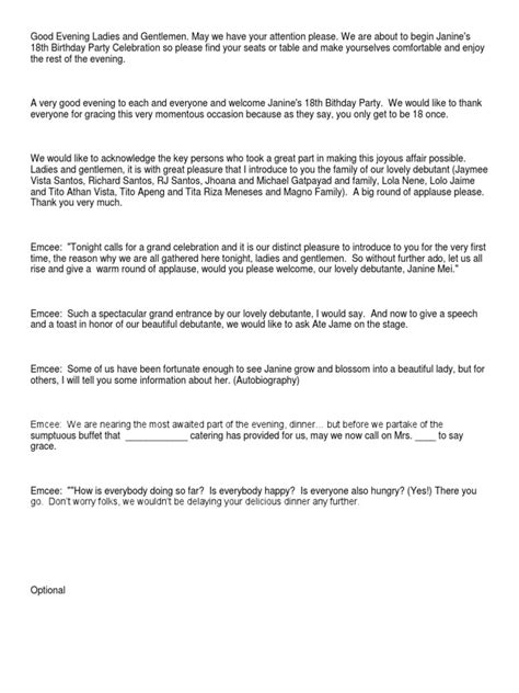 Image result for 18th Birthday Program Script Sample