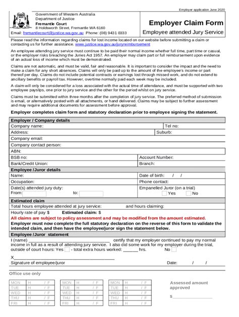 Employer Claim for Jury Duty - Fremantle. Jury Duty Doc Template ...