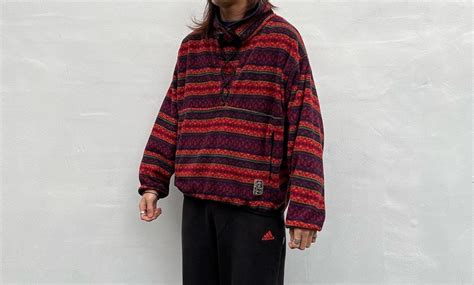 “Timberland” 1995!! red base poly/nylon ethnic pattern code-up fleece ...