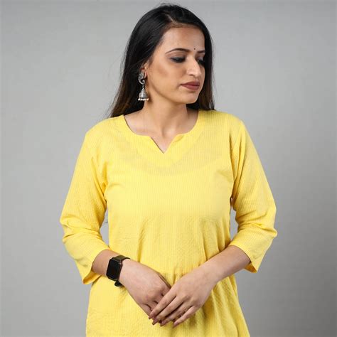 yellow Running Stitch Cotton Long Kurta – iTokri आई.टोकरी