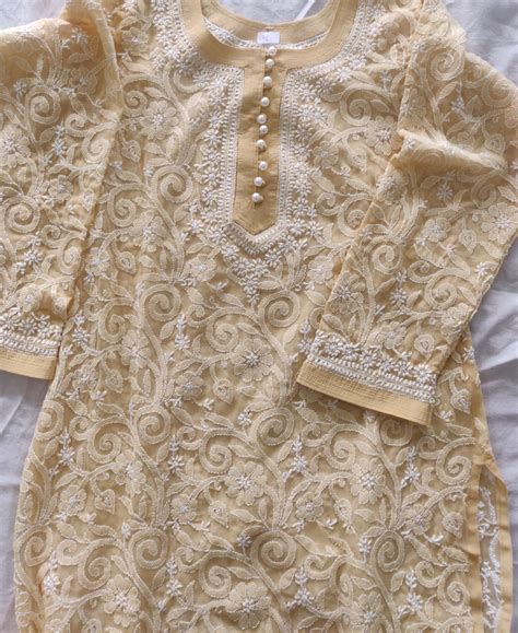Beige allover Chikankari semi georgette kurti size 40
