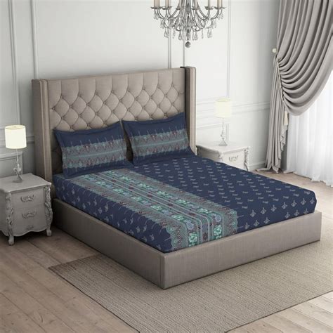 Buy SPACES Aster Cotton 138TC Printed 3Pcs Queen Bedsheet Set from ...