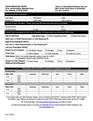 Fillable Online healthandwelfare idaho IDAHO MEDICAID VISION Return to ...