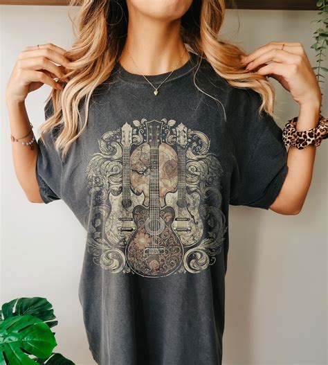 Retro Rock Band Shirt Vintage Guitars Country Song Tee Music Guitar ...