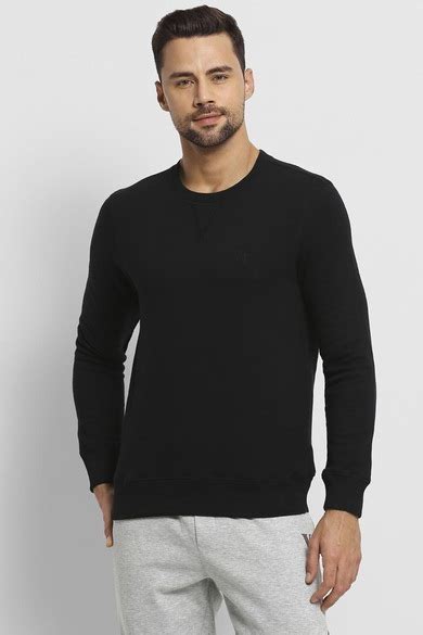 Buy Men Black Solid Crew Neck Sweatshirt Online - 432044 | Van Heusen