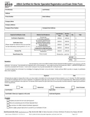 Fillable Online ABAA Certified Air Barrier Specialist Registration and ...