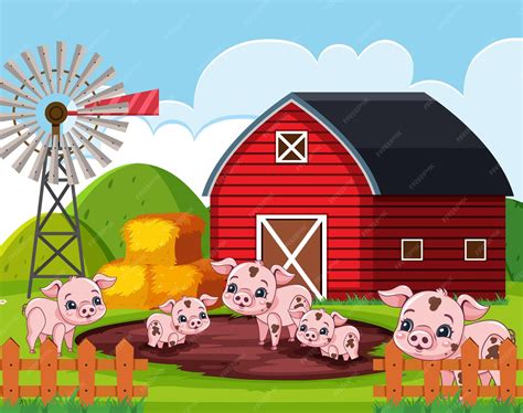 Adorable pigs in the farm | Premium Vector