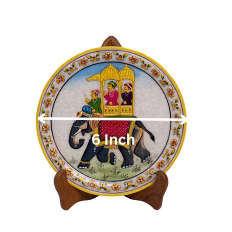 Marbel Round Elephant Plate With Wood Stand - Oxyroots Handicraft