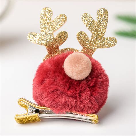 Christmas hairpin - Fluffy reindeer hairpin red | Nestasia