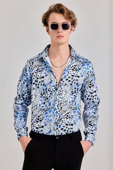 Buy Men's Cheetard Blue Shirt Online | SNITCH