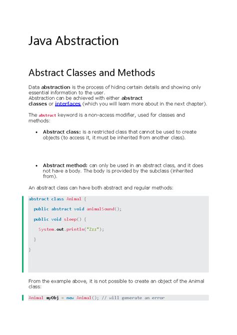 Java Abstraction & Interfaces: Abstract Classes & Methods - Studocu