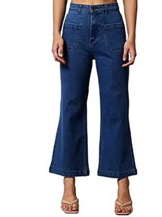 Buy GUTI Women Flared High-Rise Stretchable Jeans(Blue,26) at Amazon.in