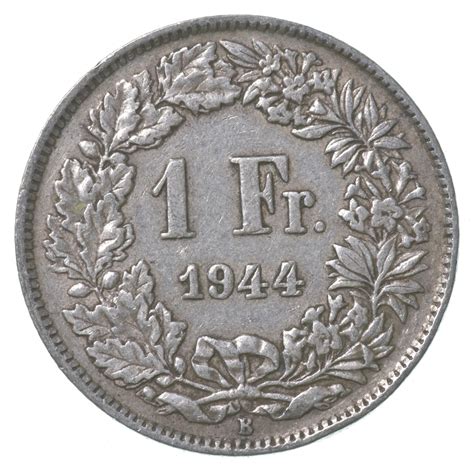 SILVER - Roughly the Size of a Quarter - 1944 Switzerland 1 Franc ...