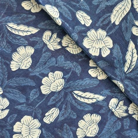 Pure Cotton Indigo Blue With White Flower Jaal Hand Block Print Fabric ...
