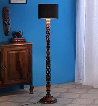 tu casa Black Cotton Shade with Brown Mango Wood Base Floor Lamp ...