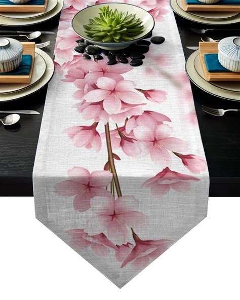 Pink Cherry Blossoms Table Runner For Hotel Wedding Party Cake Floral ...