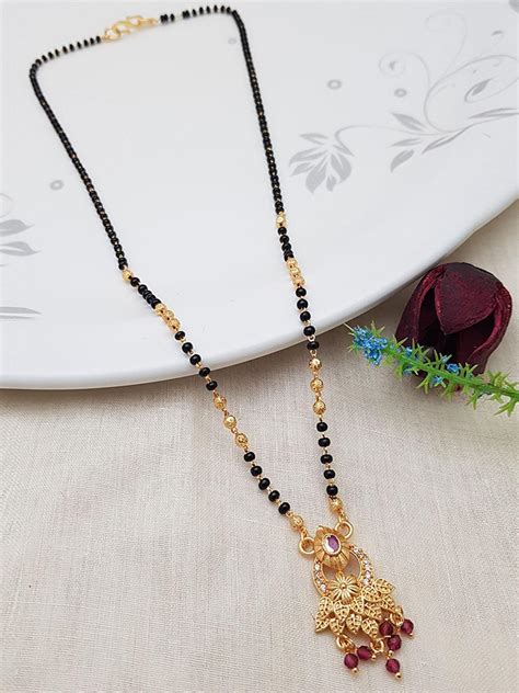 Microgold plated Black bead Managalsutram Mangalya chain 21 inches ...