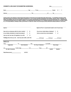 Fillable Online CONSENT amp RELEASE FOR BIOMETRIC SCREENING Fax Email ...