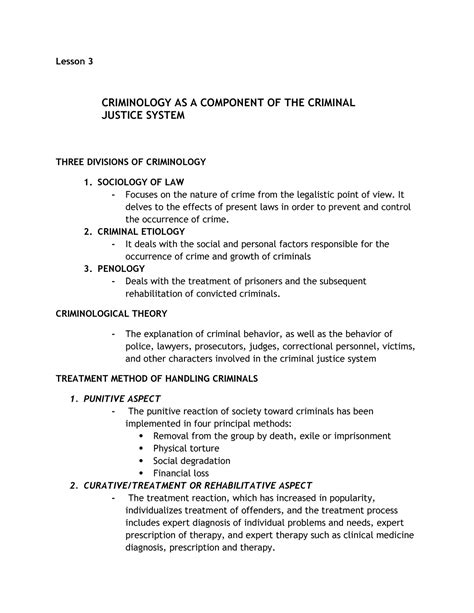 Criminology as a Component of the Criminal Justice System - Lesson 3 THREE DIVISIONS OF ...