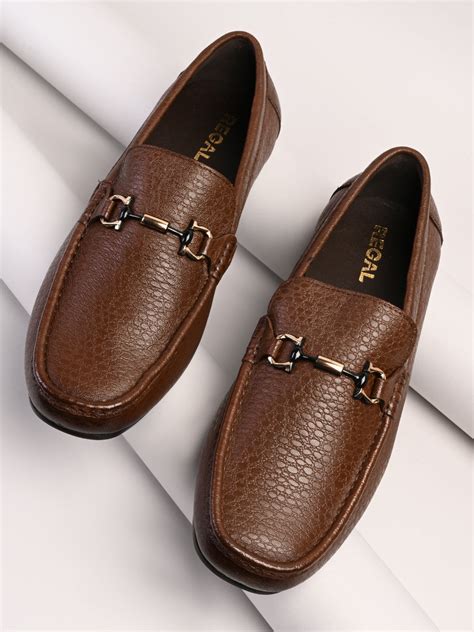 Shop Regal Brown Mens Textured Leather Buckled Loafers Online