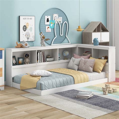 Latitude Run® Latrevia Twin Storage Bookcase Corner Bed Floor Bed Frame ...
