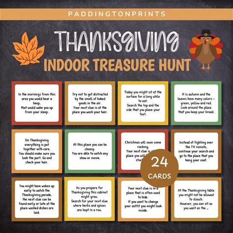 Thanksgiving treasure hunt game indoor thanksgiving hunt clues ...