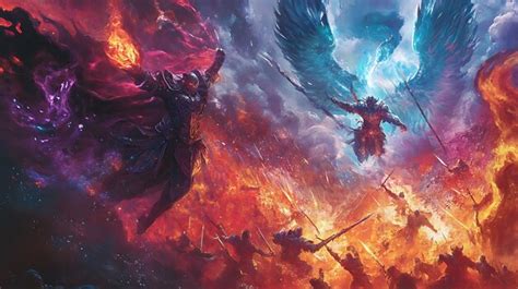 Fantasy illustration of mythical hero in a vibrant dynamic battle scene ...