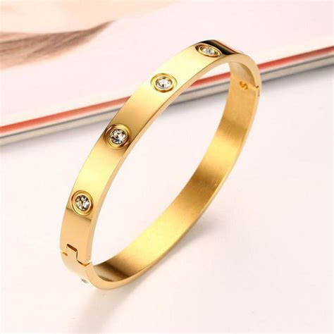 Buy Stainless Steel Contemporary Gold Plated Love AD Anti-Tarnish ...