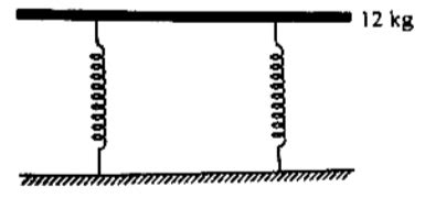 A tray of mass 12 kg is supported by two identical springs as shown in ...