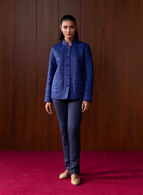 Althea Blue Quilted Panelled Jacket – Lakshita