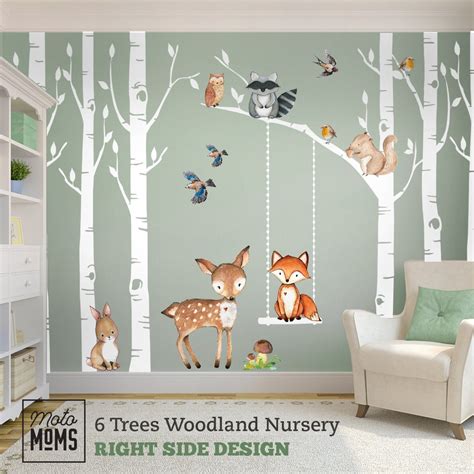 Woodland Nursery Wall Decor 6 Birch TREES Fox & Friends Wall Decal ...