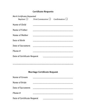 Fillable Online Certificate)Requests) - Blessed Sacrament Church Fax ...