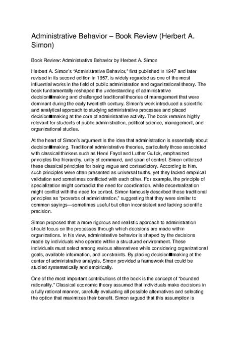 Administrative Behavior Book Review: Insights from Herbert A. Simon ...